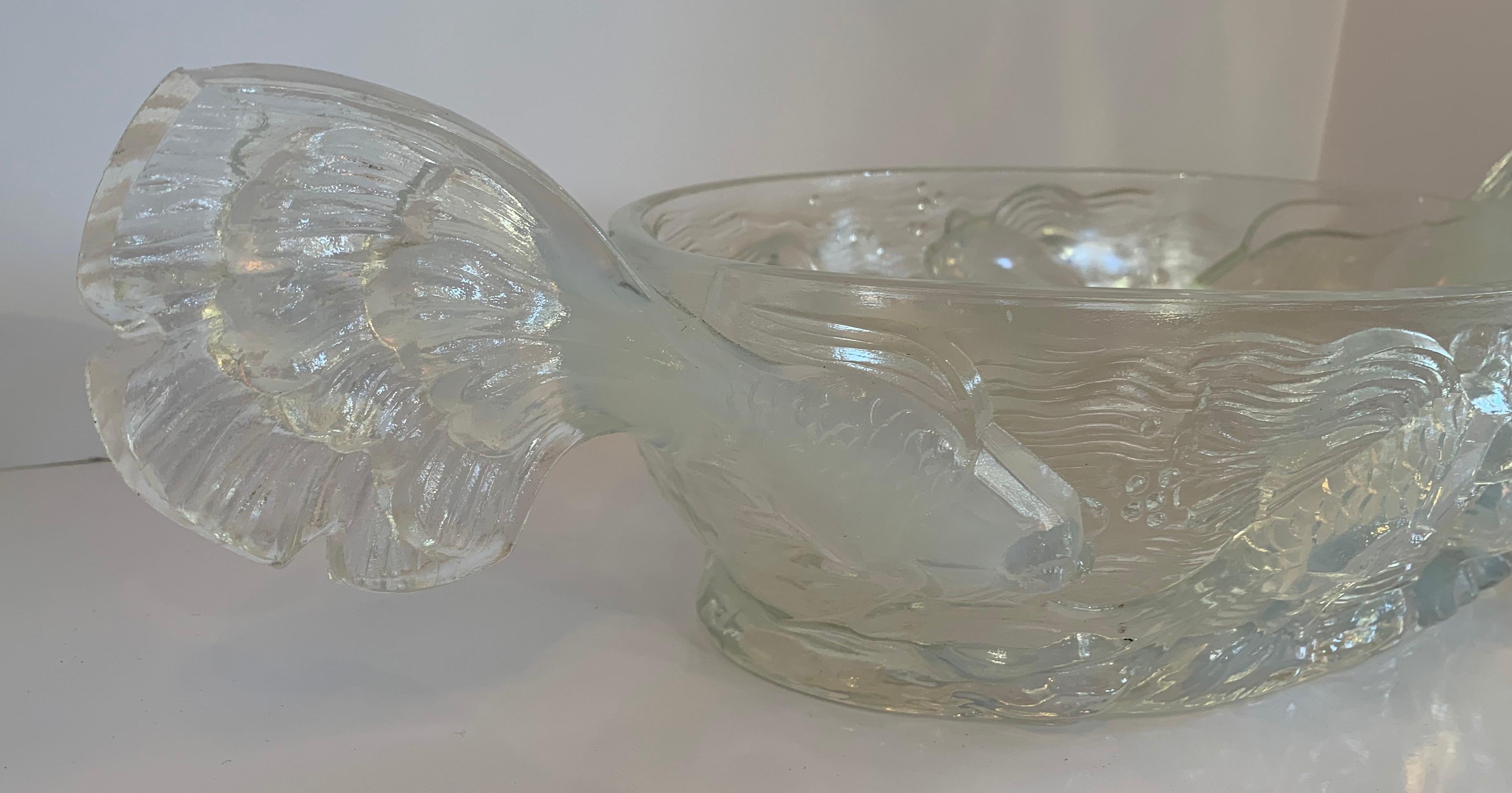 Art Glass French Art Deco Verlys Opalescent Glass Poissons Koi Fish Oval Centerpiece Bowl