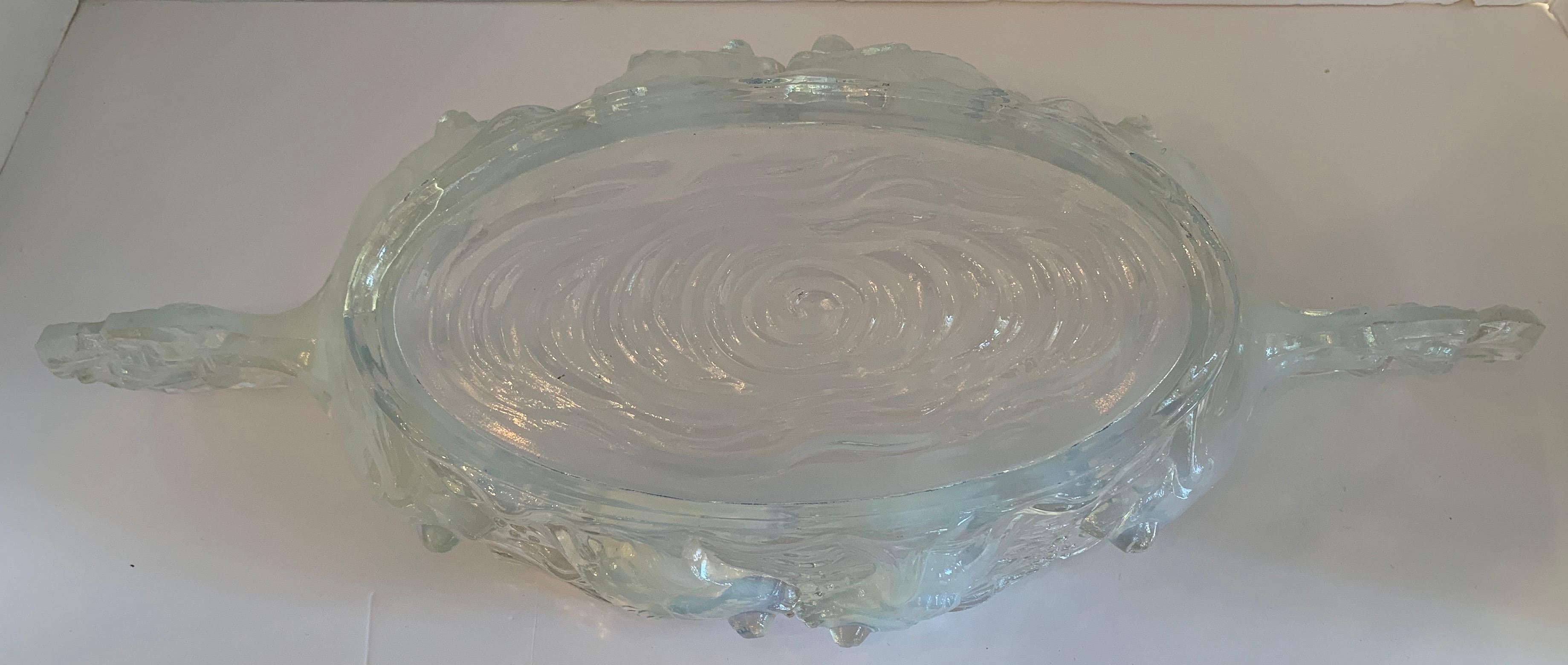 French Art Deco Verlys Opalescent Glass Poissons Koi Fish Oval Centerpiece Bowl 2
