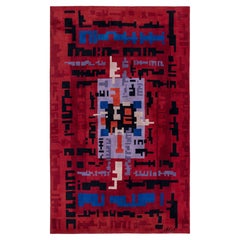French Art Deco Vintage Abstract Lavender Rug By George Leclère
