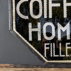 French Art Deco Vintage Glass Hairdressing Salon Advertising Sign c.1930s Barber