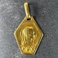 French Art Deco Virgin Mary 18K Yellow Gold Religious Charm Medal Pendant