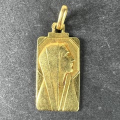 French Art Deco Virgin Mary 18K Yellow Gold Religious Charm Medal Pendant