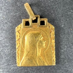 French Art Deco Virgin Mary Rolled 18K Yellow Gold Filled Charm Pendant