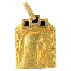 French Art Deco Virgin Mary Rolled 18K Yellow Gold Filled Charm Pendant