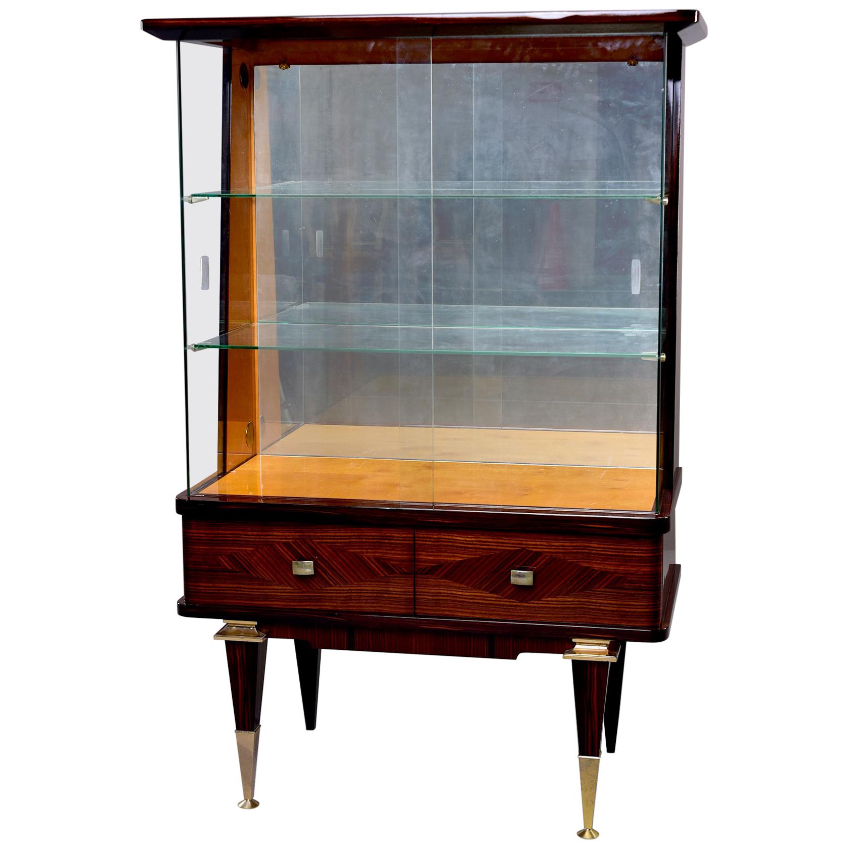 French Art Deco Vitrine with Brass Capped Legs