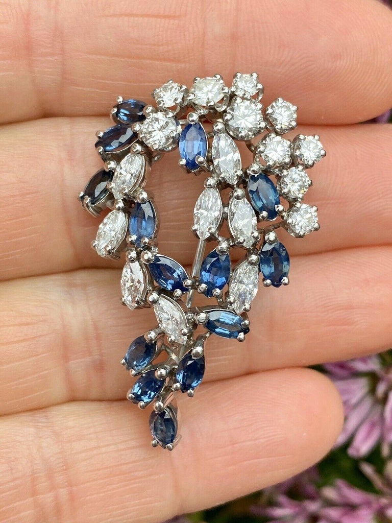 French Art Deco VS 6.00 Carat Diamond Sapphire Brooch Pin Necklace ...
