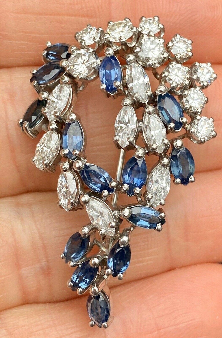 French Art Deco VS 6.00 Carat Diamond Sapphire Brooch Pin Necklace ...