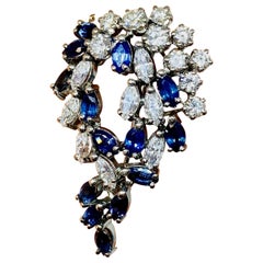 French Art Deco VS 6.00 Carat Diamond Sapphire Brooch Pin Necklace Pendant