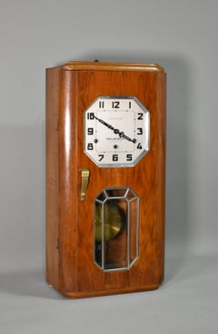 French Art Deco Wall Clock in Walnut with Westminster Chimes