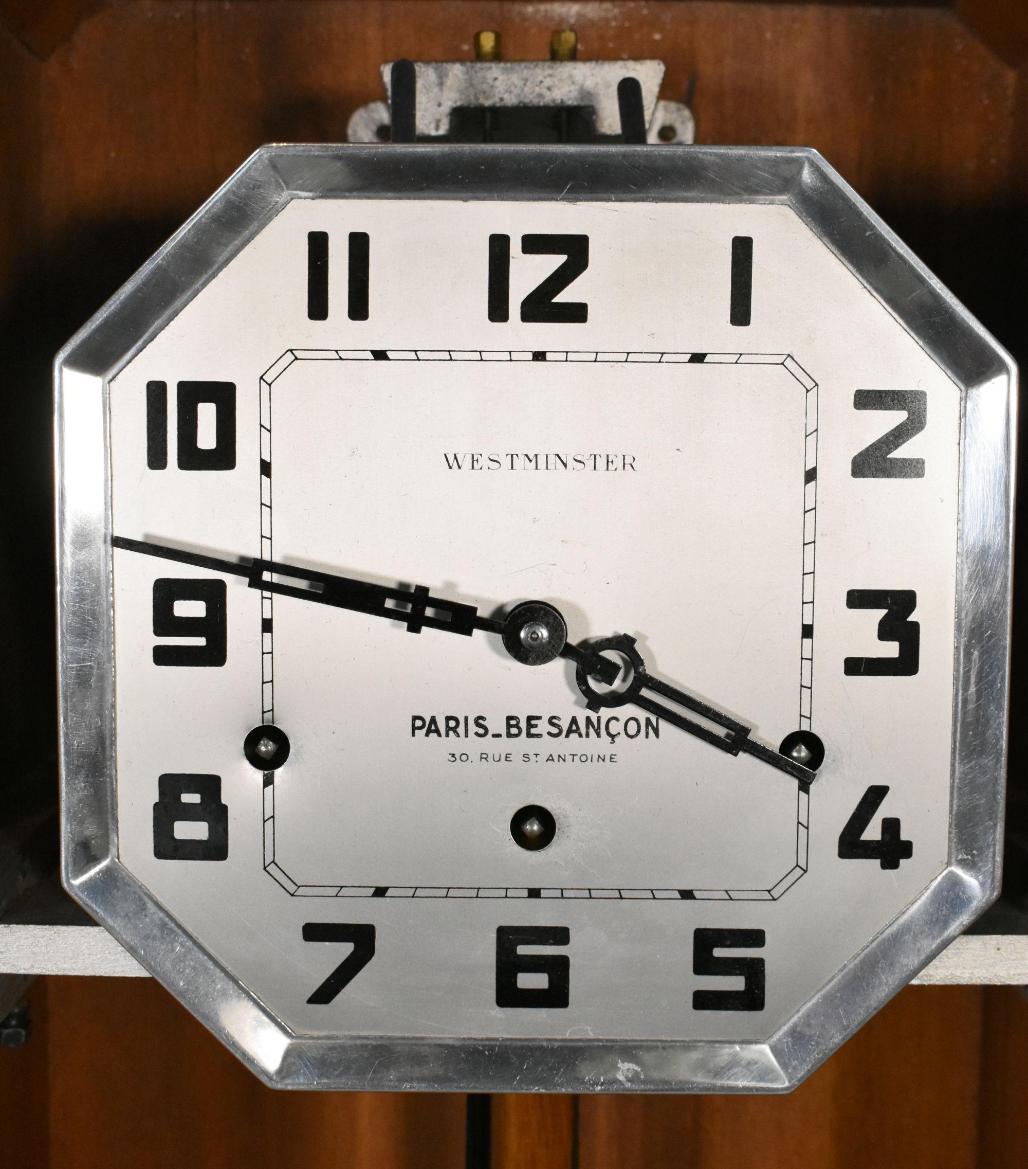 Horloge murale française Art Deco en noyer avec carillons Westminster 1