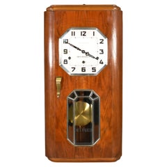 Antique French Art Deco Wall Clock in Walnut with Westminster Chimes