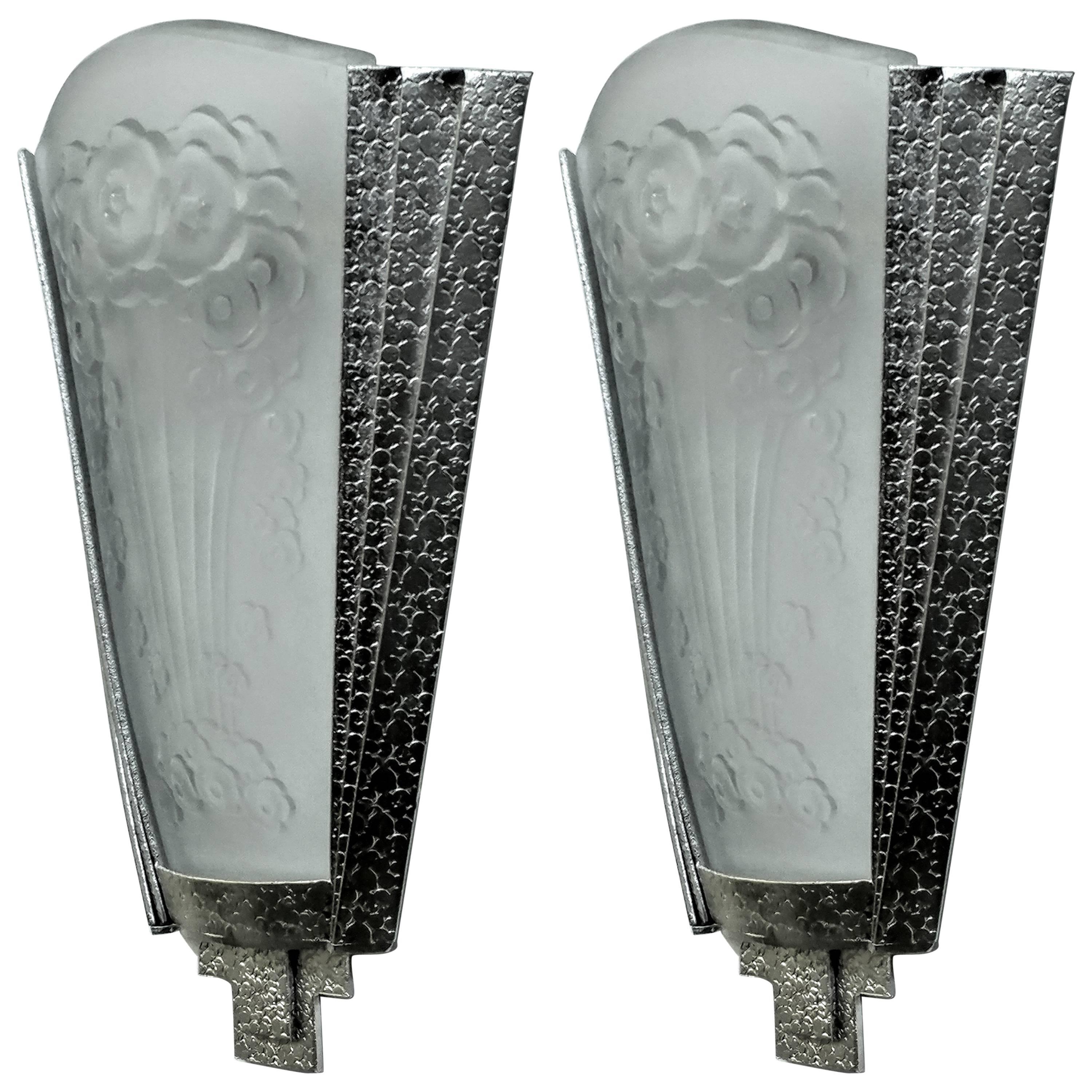 Pair of French Art Deco Wall Lamps Sconces signed by Muller Ferers For Sale