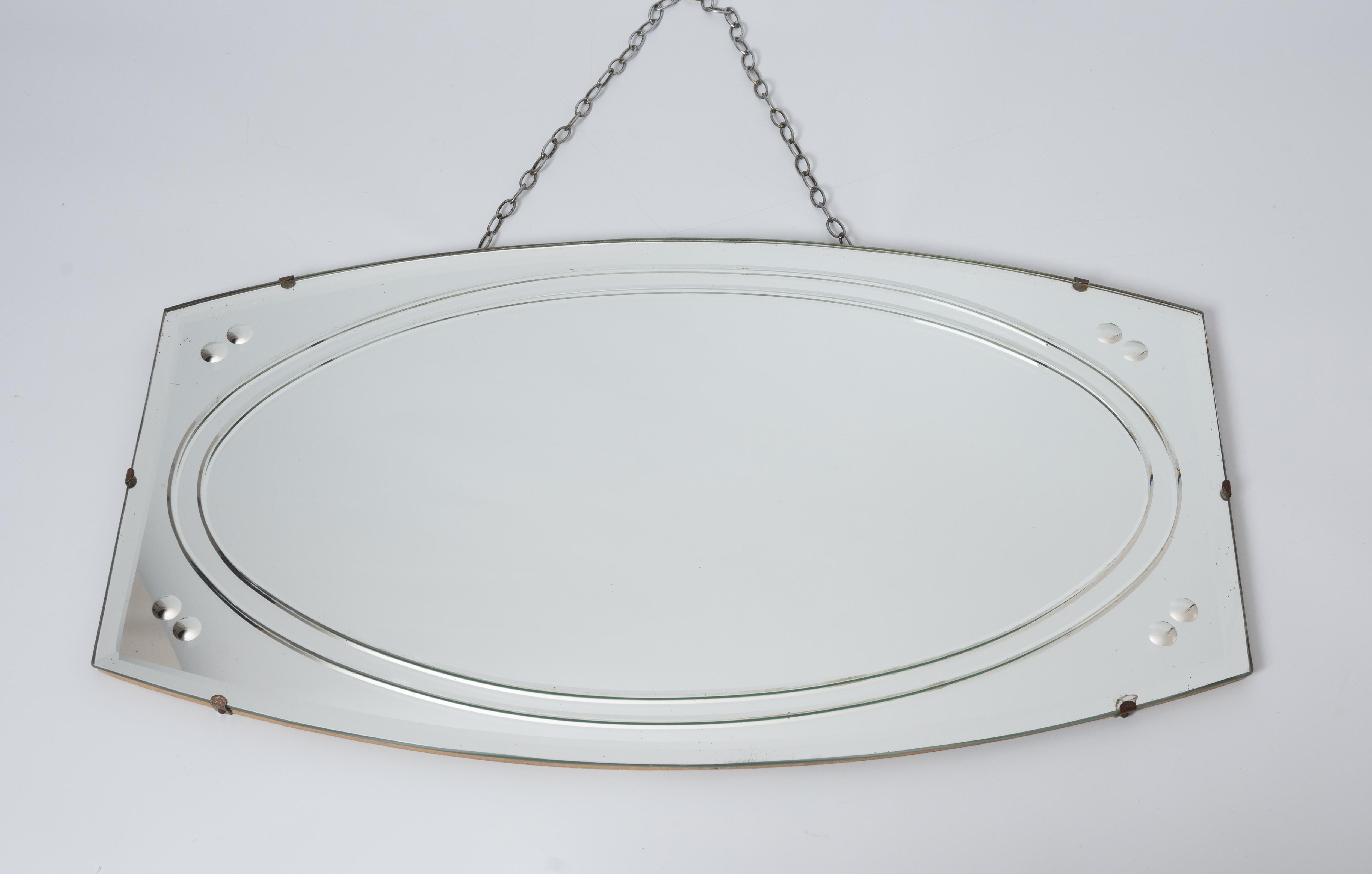 Glass French Art Deco Wall Mirror C.1930 For Sale