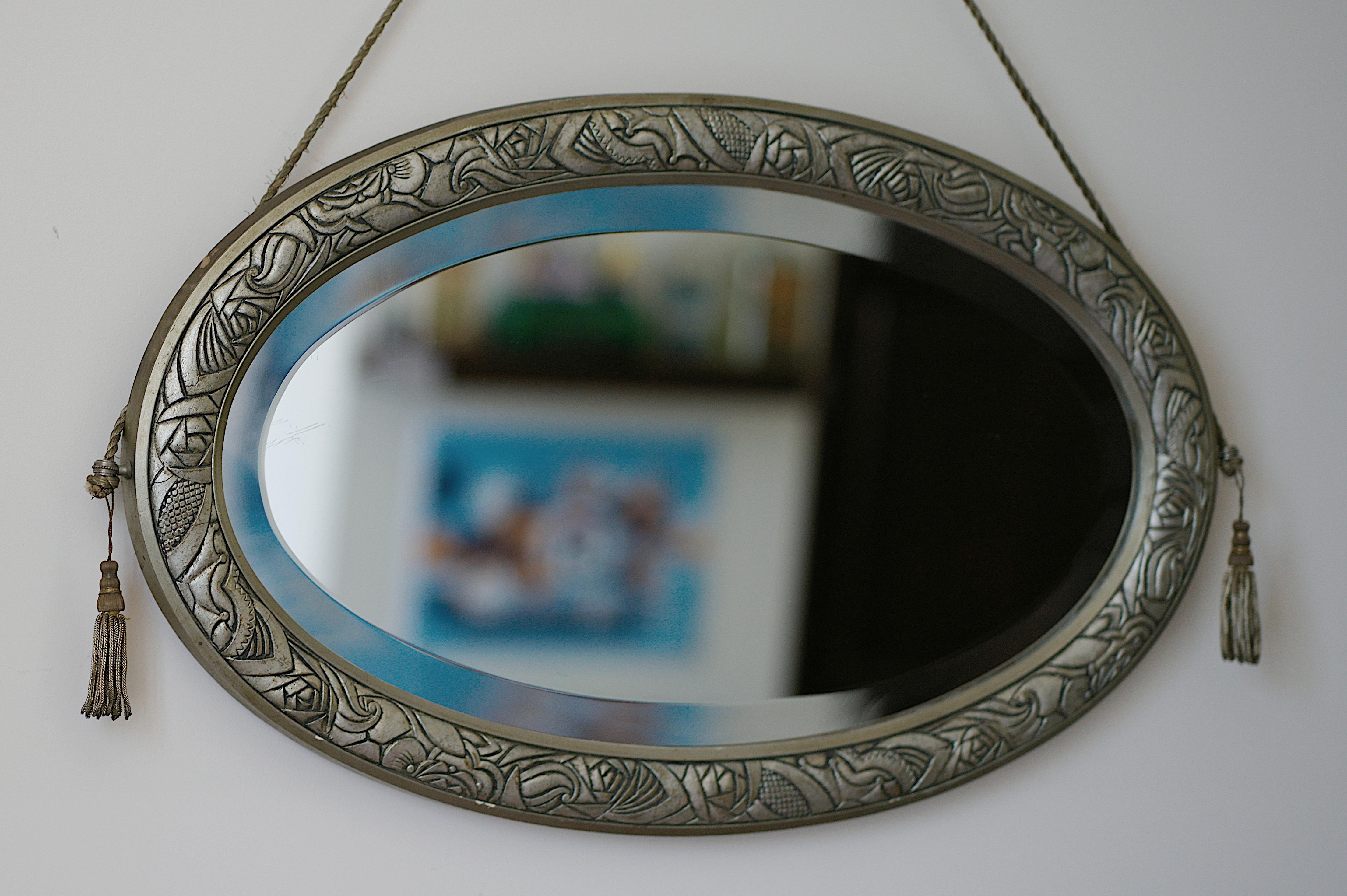 Bronze French Art Deco Wall Mirror, ca. 1925 For Sale