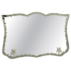 French Art Deco Wall Mirror Etched with Flowers This is a very attractive piece