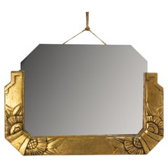 French Art Deco Wall Mirror Golden Stucco, circa 1930