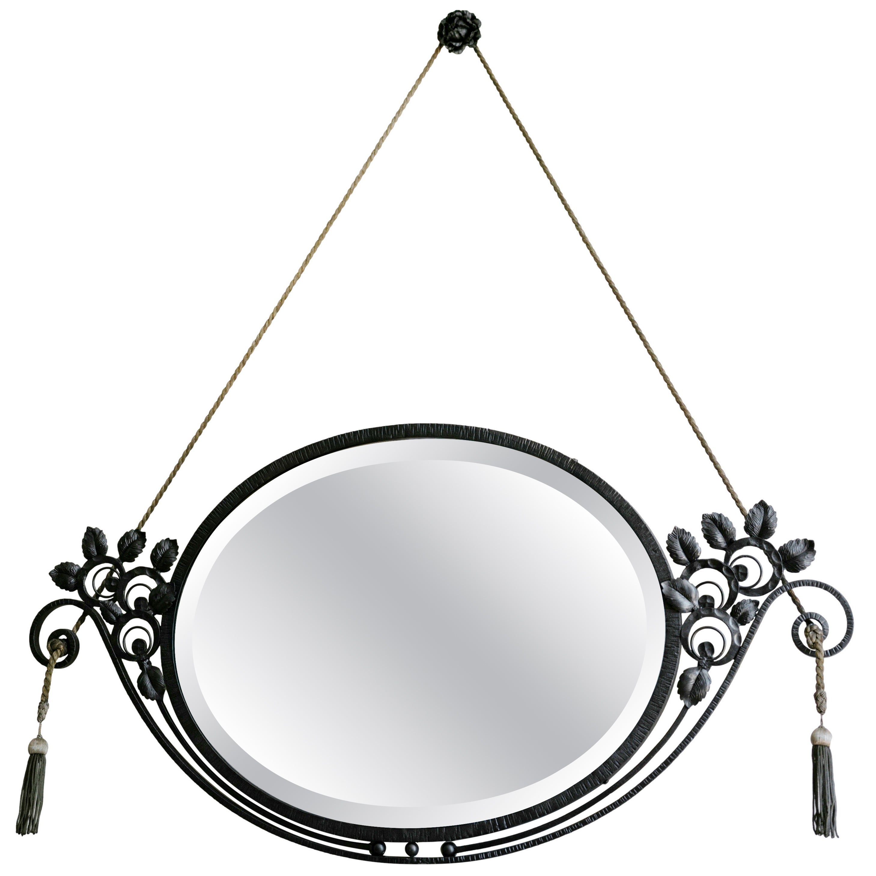 French Art Deco Wall Mirror, Wrought Iron & Beveled Glass, 1920s