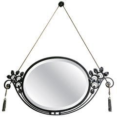 French Art Deco Wall Mirror, Wrought Iron & Beveled Glass, 1920s