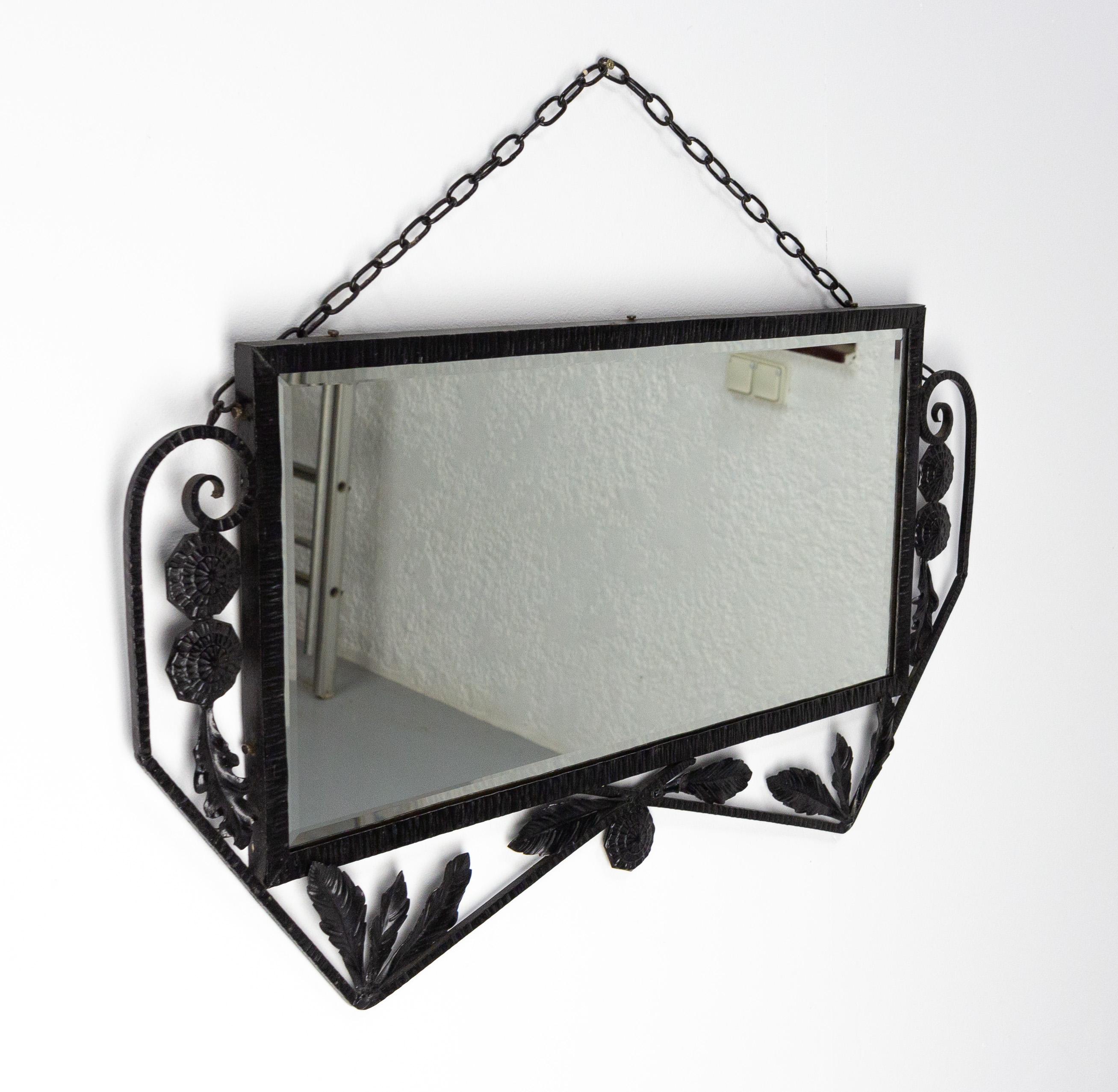 Mid-20th Century French Art Deco Wall Mirror Wrought Iron, circa 1930 For Sale