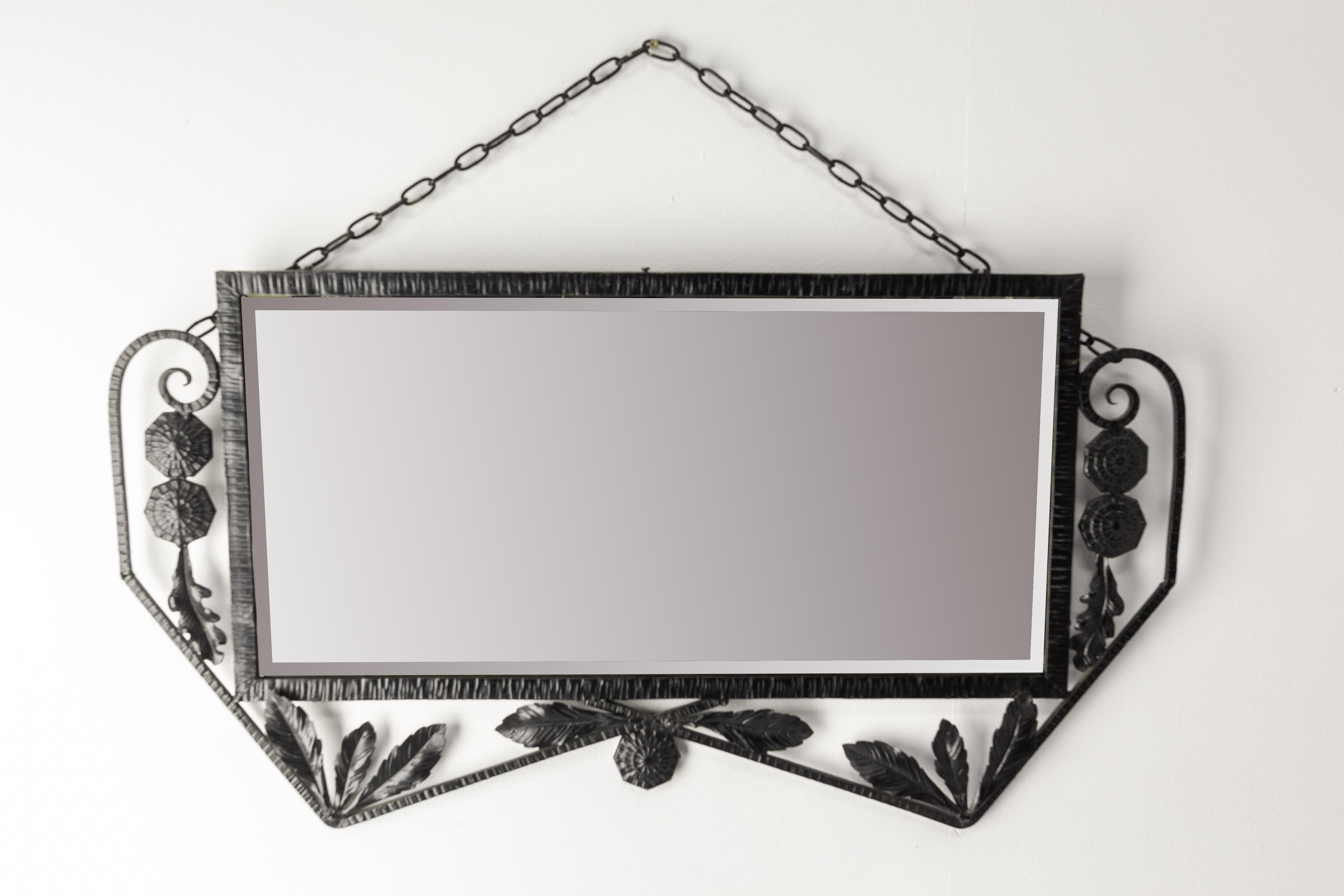 French Art Deco Wall Mirror Wrought Iron, circa 1930 For Sale 1