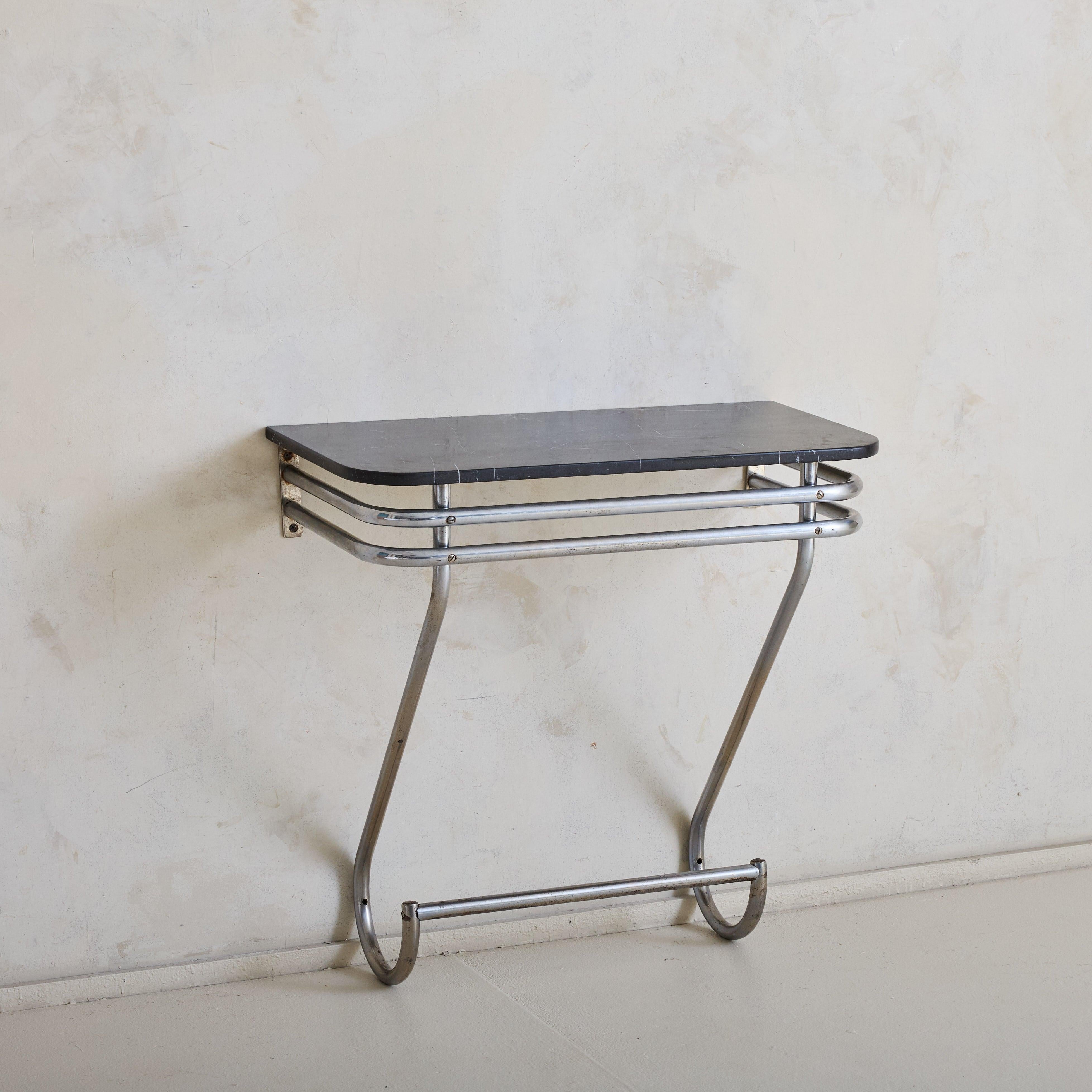 Console a muro in stile Art Déco francese con piano in marmo nero, anni '40 - 2 disponibili in vendita 4