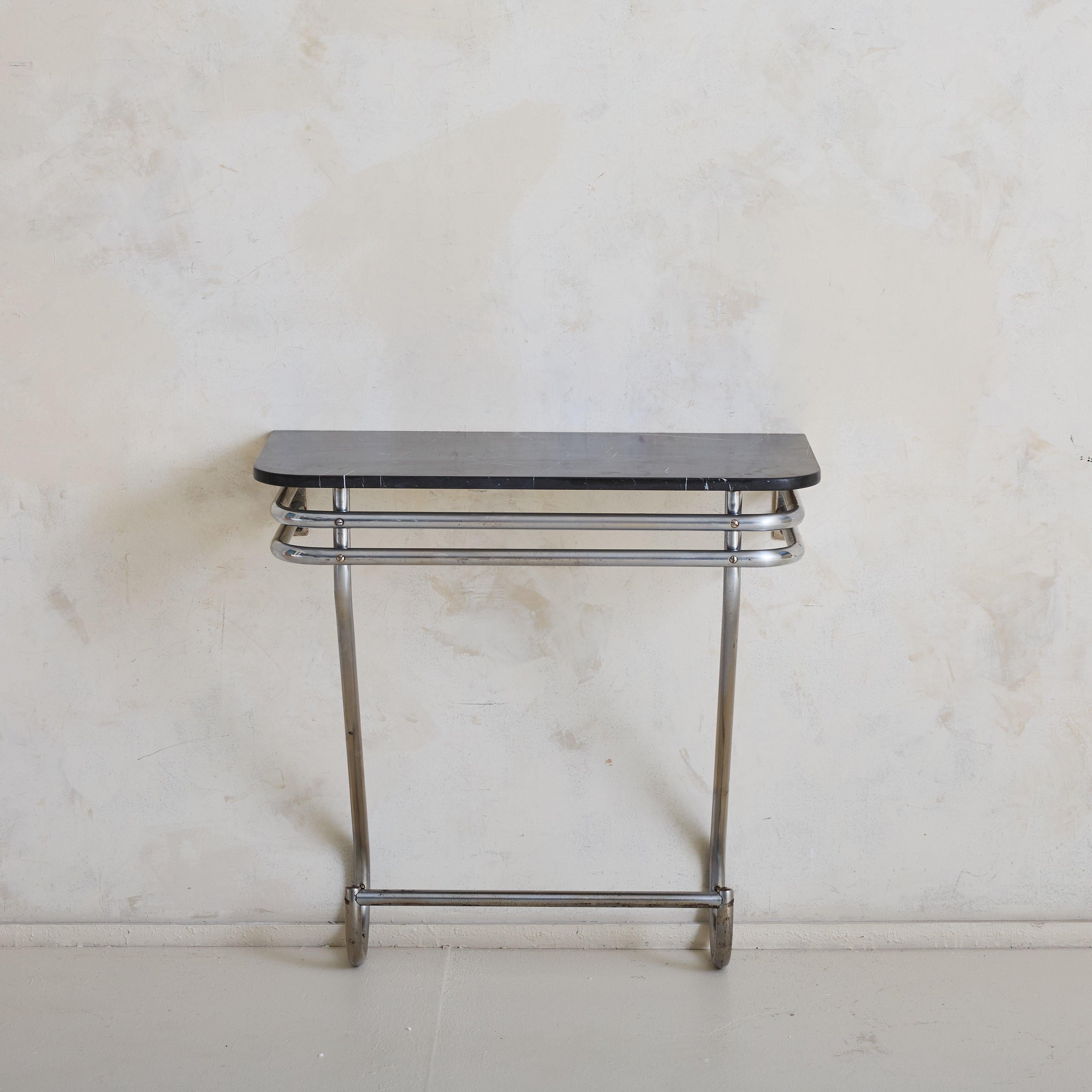 Console a muro in stile Art Déco francese con piano in marmo nero, anni '40 - 2 disponibili in vendita 5