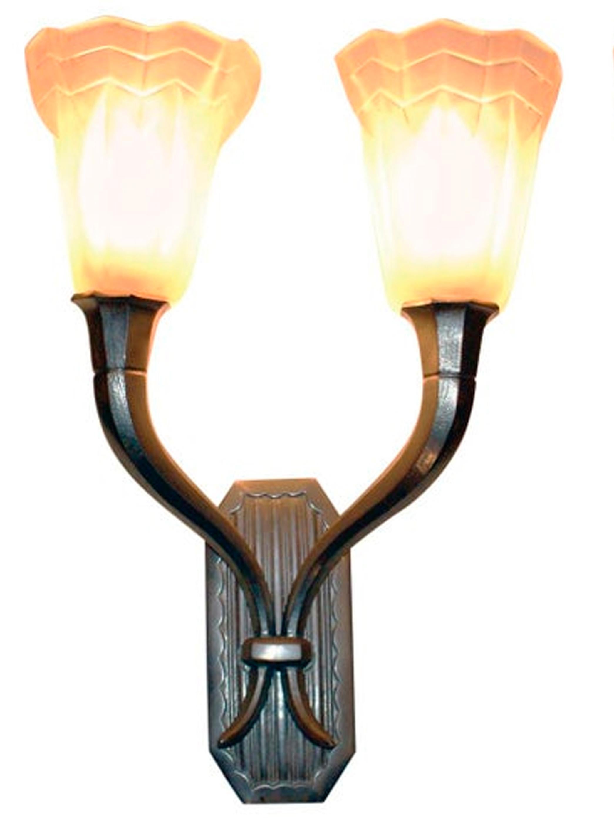 Bronze French Art Deco Wall Sconce Signed 