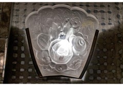 French Art Deco Wall Sconces by Baccarat, Frosted Crystal & Brass