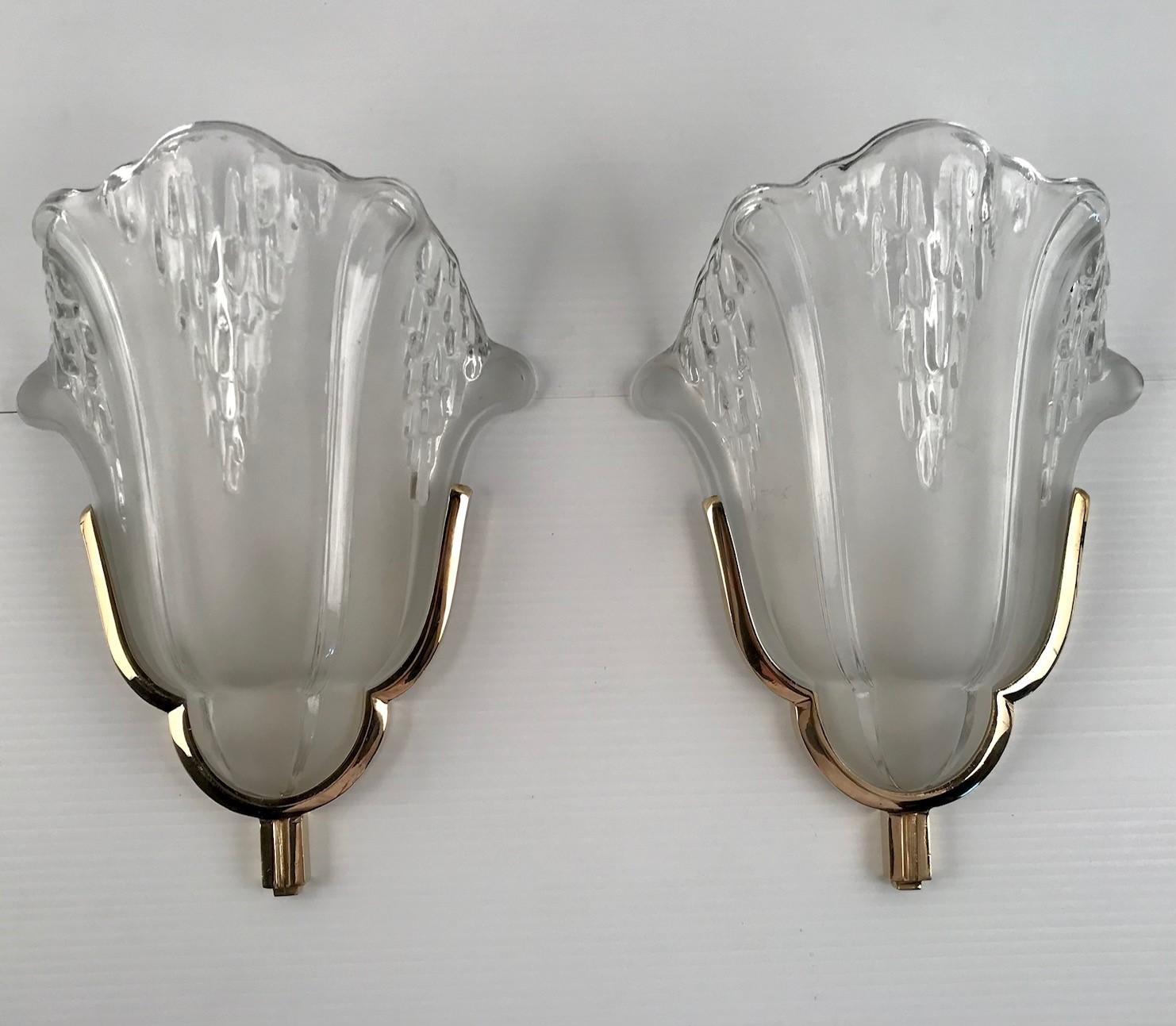Cast  French Art Deco Wall Sconces by Petitot, 1930 Set of Four For Sale