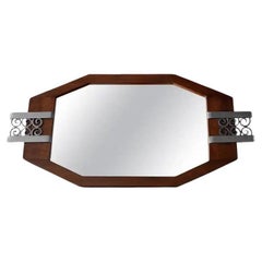 French Art Deco Walnut and Wrought Iron Tray, 1930s