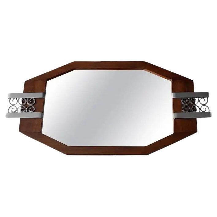 French Art Deco Walnut and Wrought Iron Tray, 1920