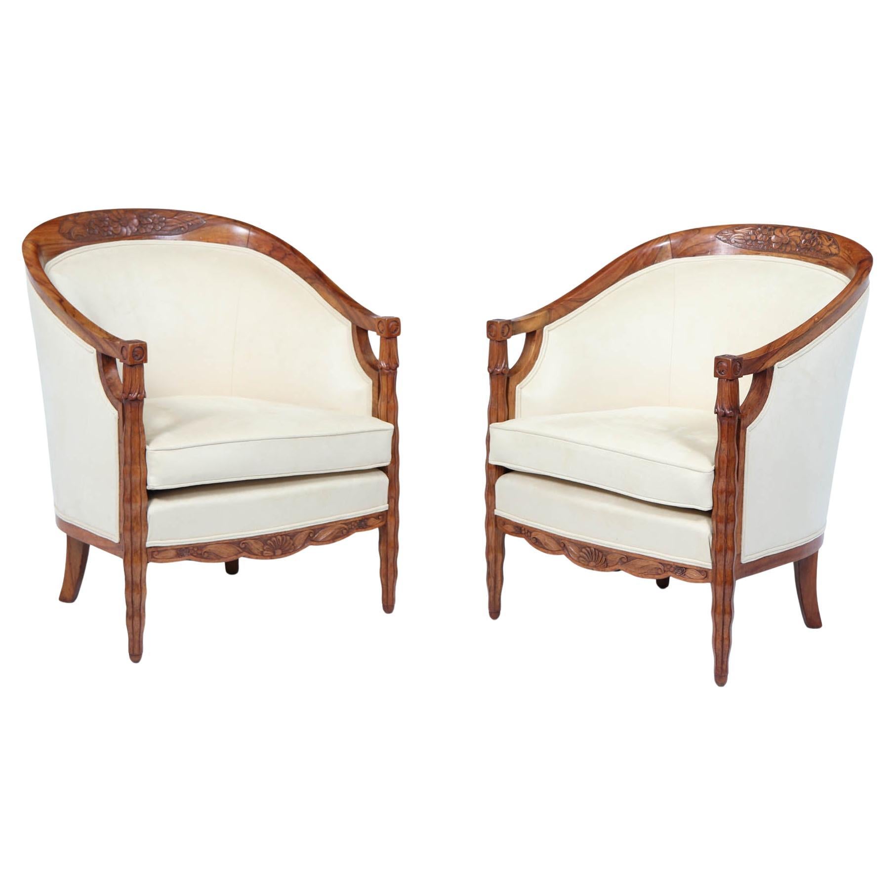 French Art Deco Walnut Armchairs