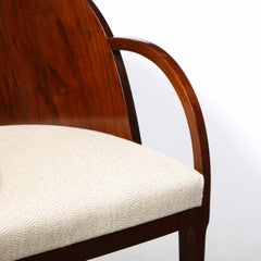 French Art Deco Walnut Barrel Back Arm Chair w/ Klismos Style Legs