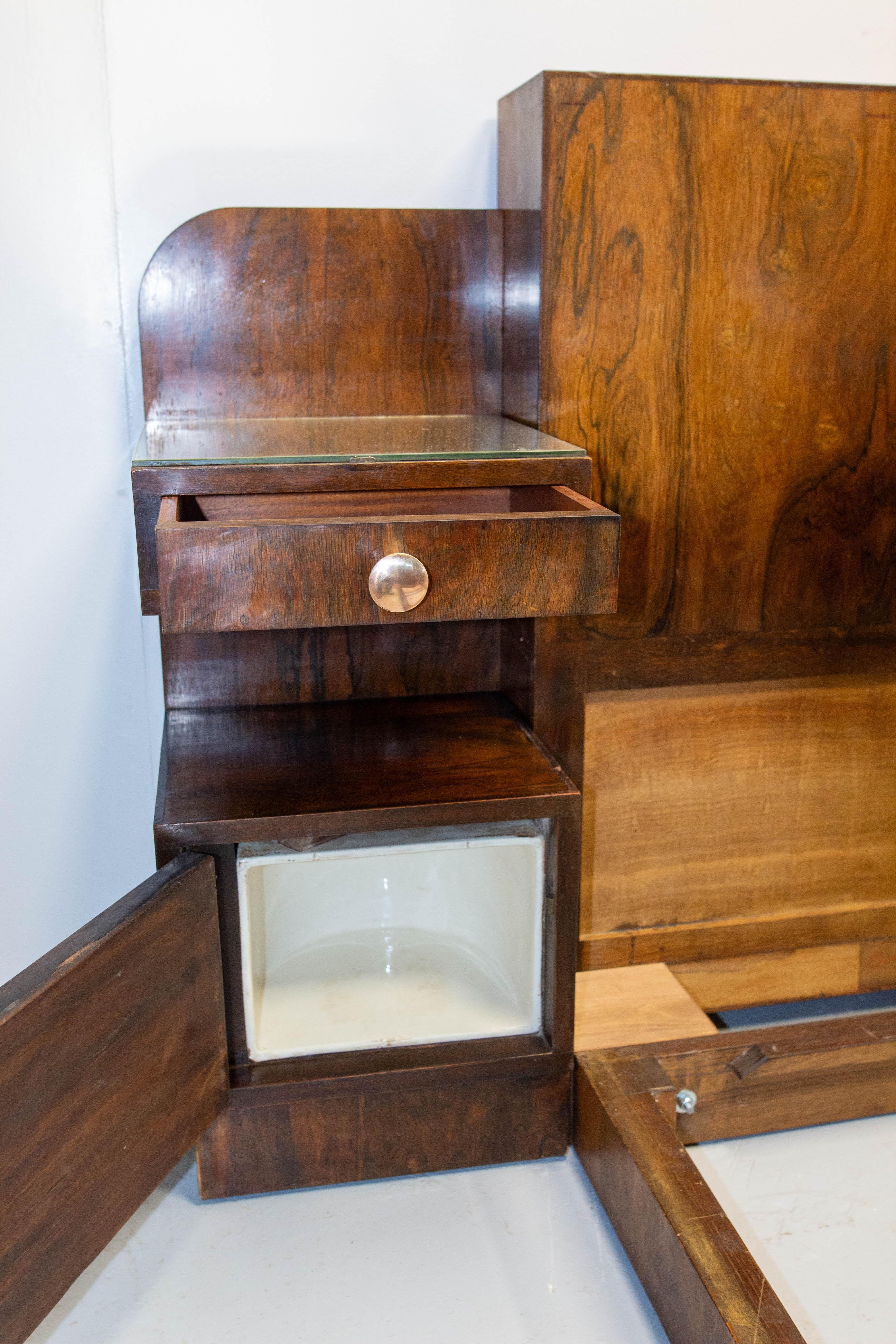 French Art Déco Walnut Bed King Size, circa 1930 For Sale 4