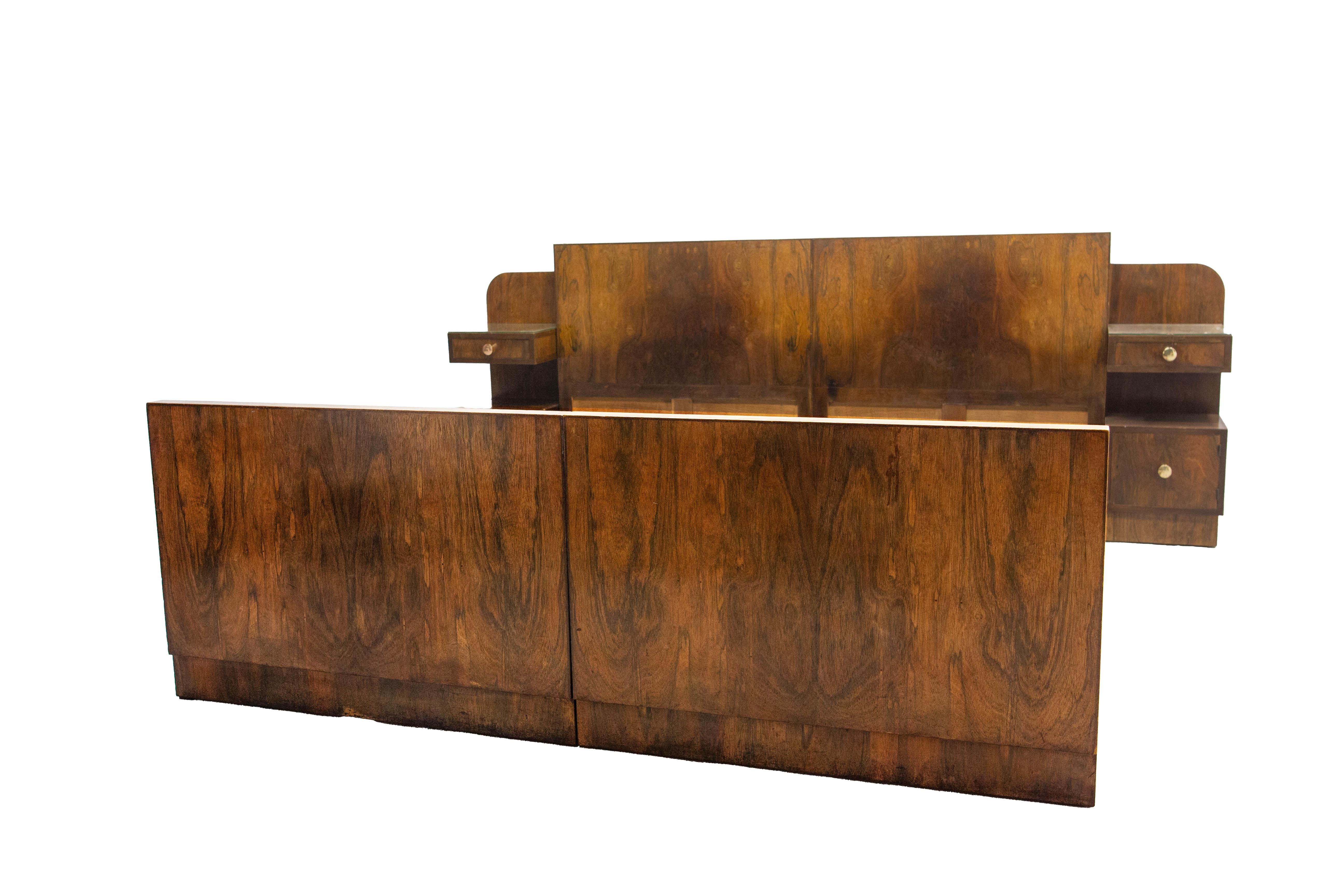 French Art Déco Walnut Bed King Size, circa 1930 For Sale 7