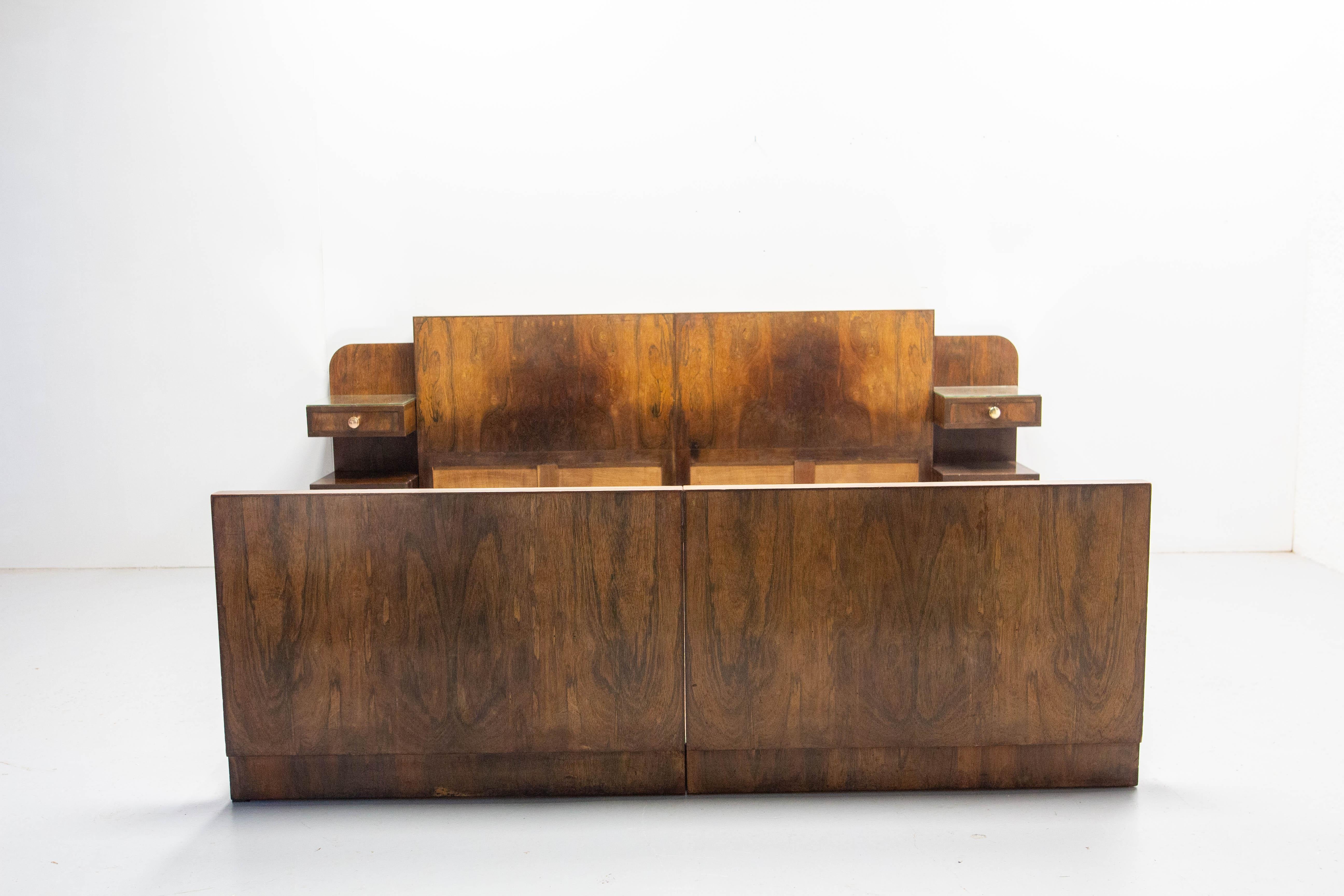 Art Deco French Art Déco Walnut Bed King Size, circa 1930 For Sale