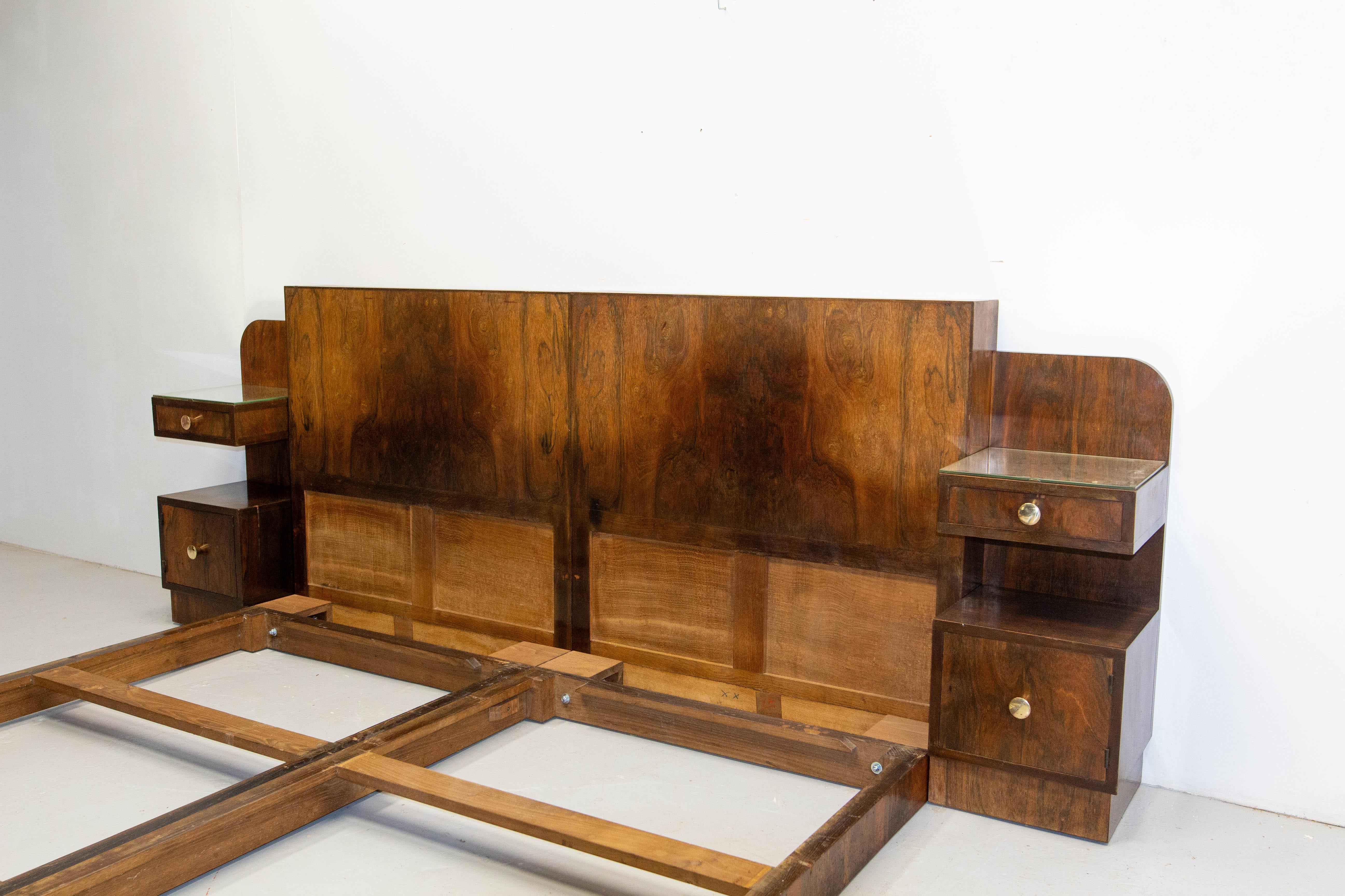 Mid-20th Century French Art Déco Walnut Bed King Size, circa 1930 For Sale