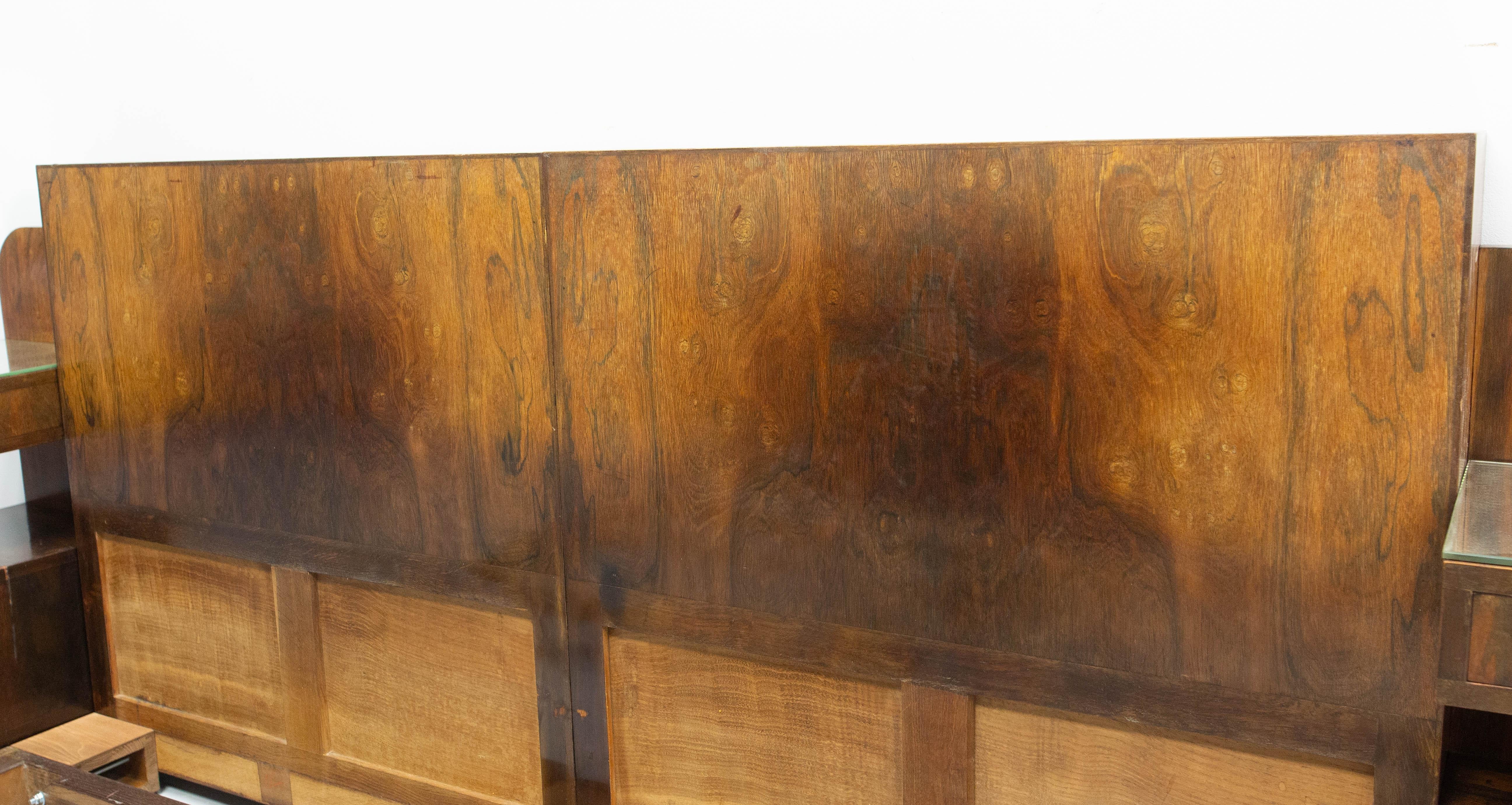 French Art Déco Walnut Bed King Size, circa 1930 For Sale 1