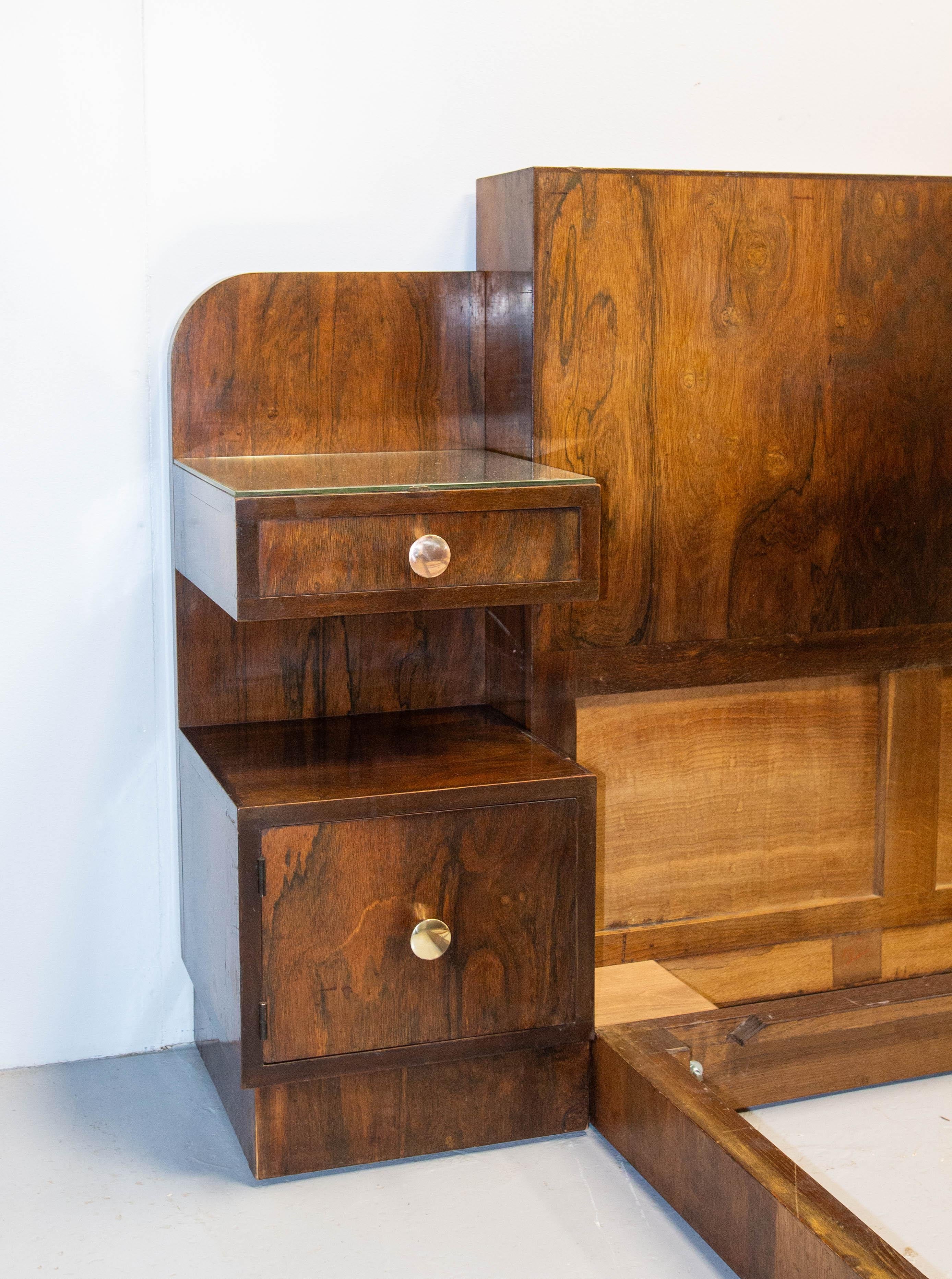 French Art Déco Walnut Bed King Size, circa 1930 For Sale 2
