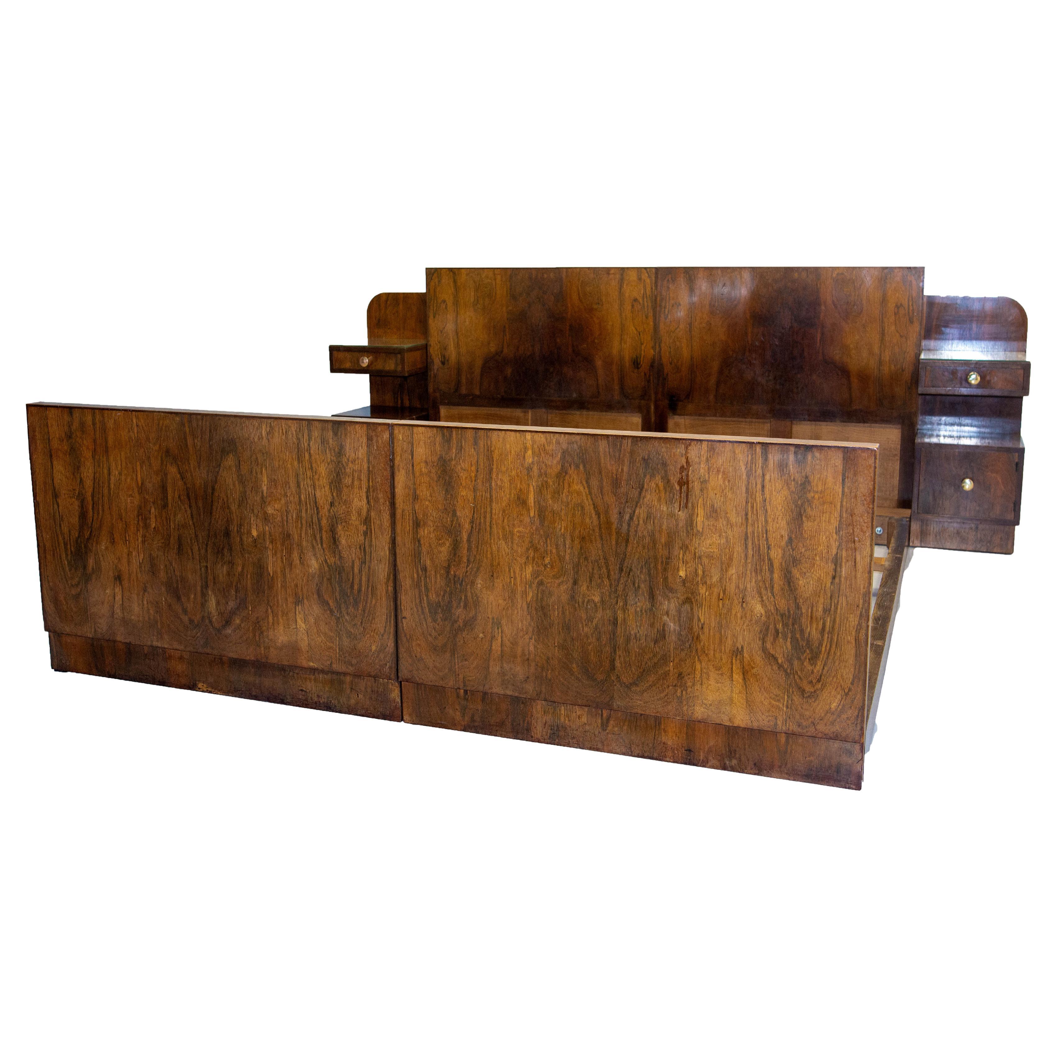 French Art Déco Walnut Bed King Size, circa 1930