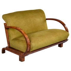 French Art Deco Walnut Bentwood Settee with Original Upholstery