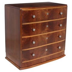 French Art Deco Walnut Bow Fronted Chest of Drawers