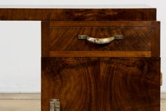 French Art Deco Pedestal Desk, Walnut Burl & Mahogany, Paris, 1930s