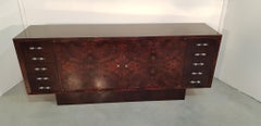 French Art Deco Walnut Burl Sideboard with Nickel-Glass Handles, 1930s