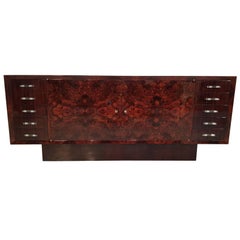 French Art Deco Walnut Burl Sideboard with Nickel-Glass Handles, 1930s