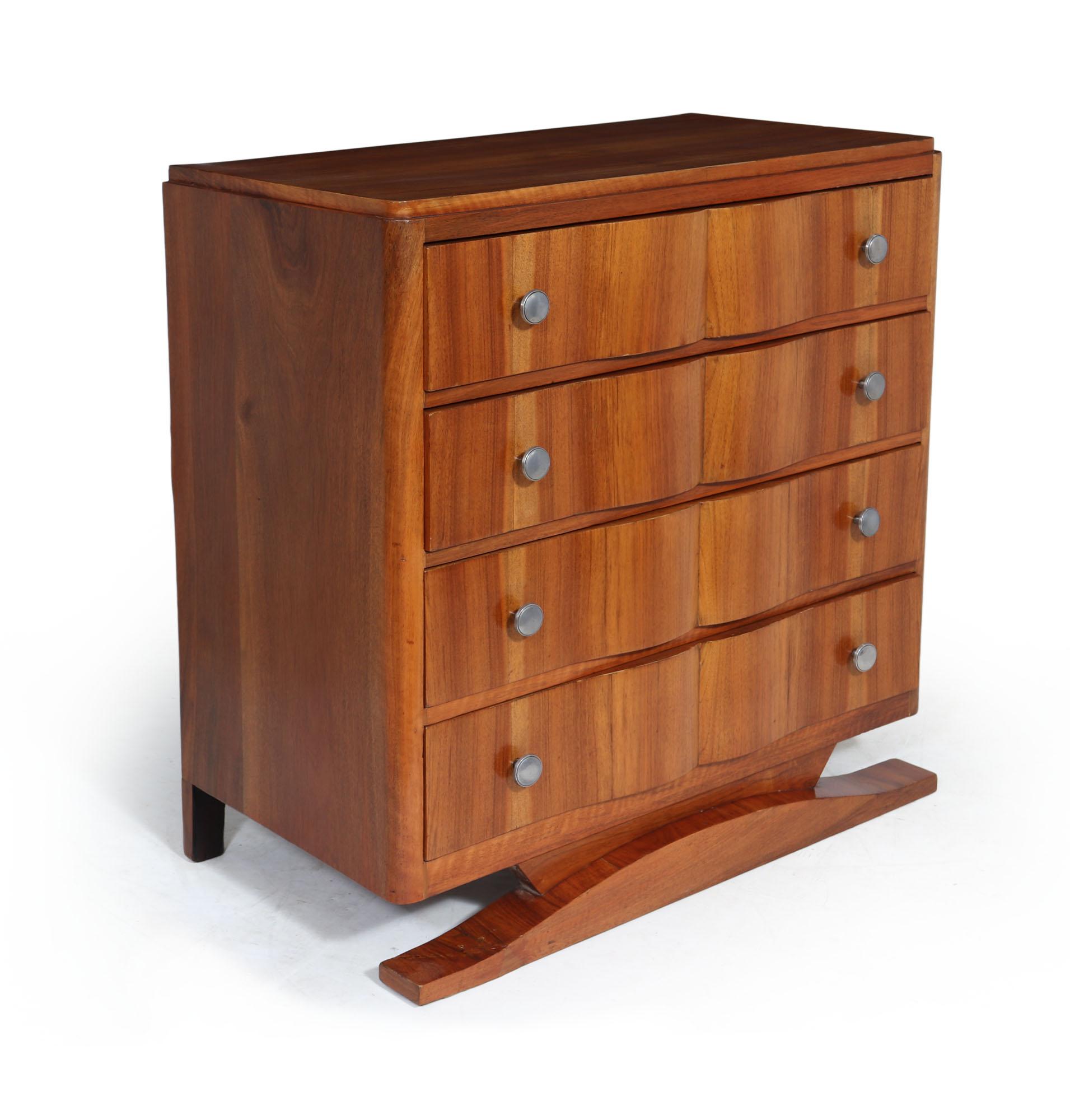 Mid-20th Century French Art Deco Walnut Chest of Drawers For Sale