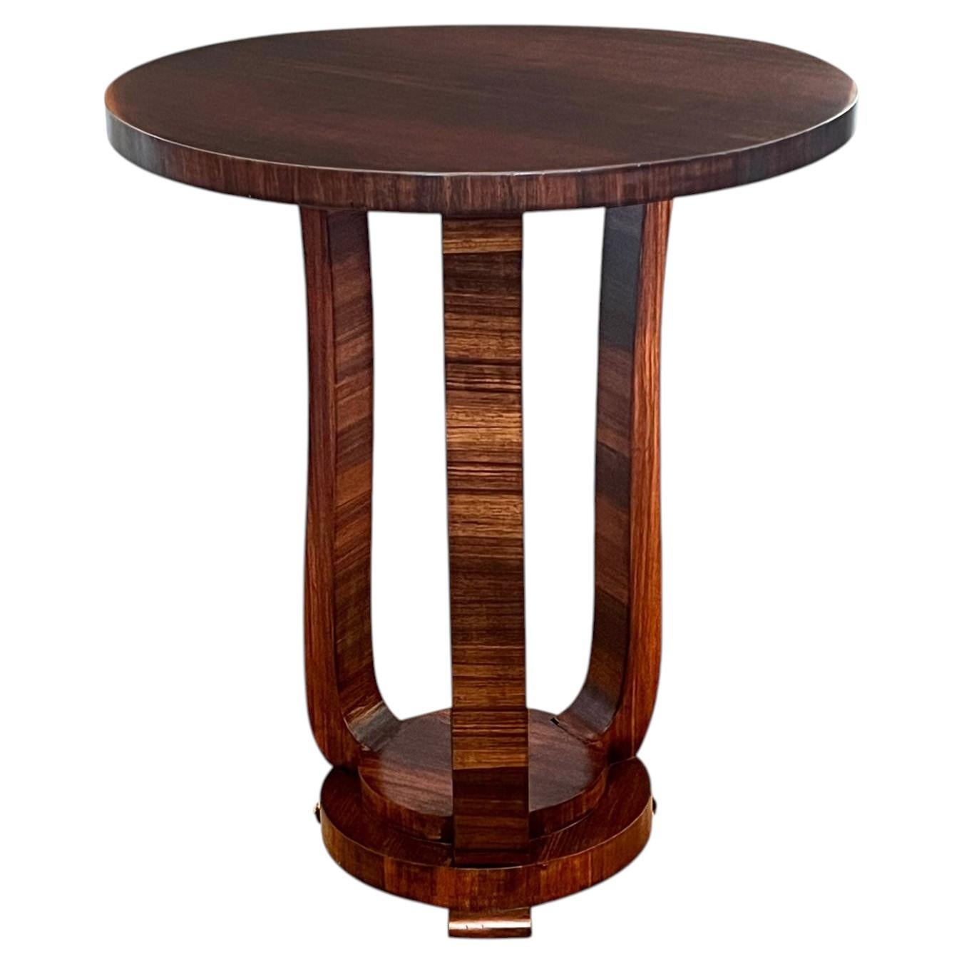 French Art Deco Walnut Circular Tripod Occasional Table