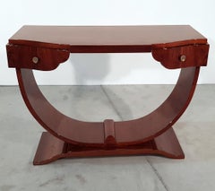 French Art Deco Walnut Console Table with Drawers, 1930s