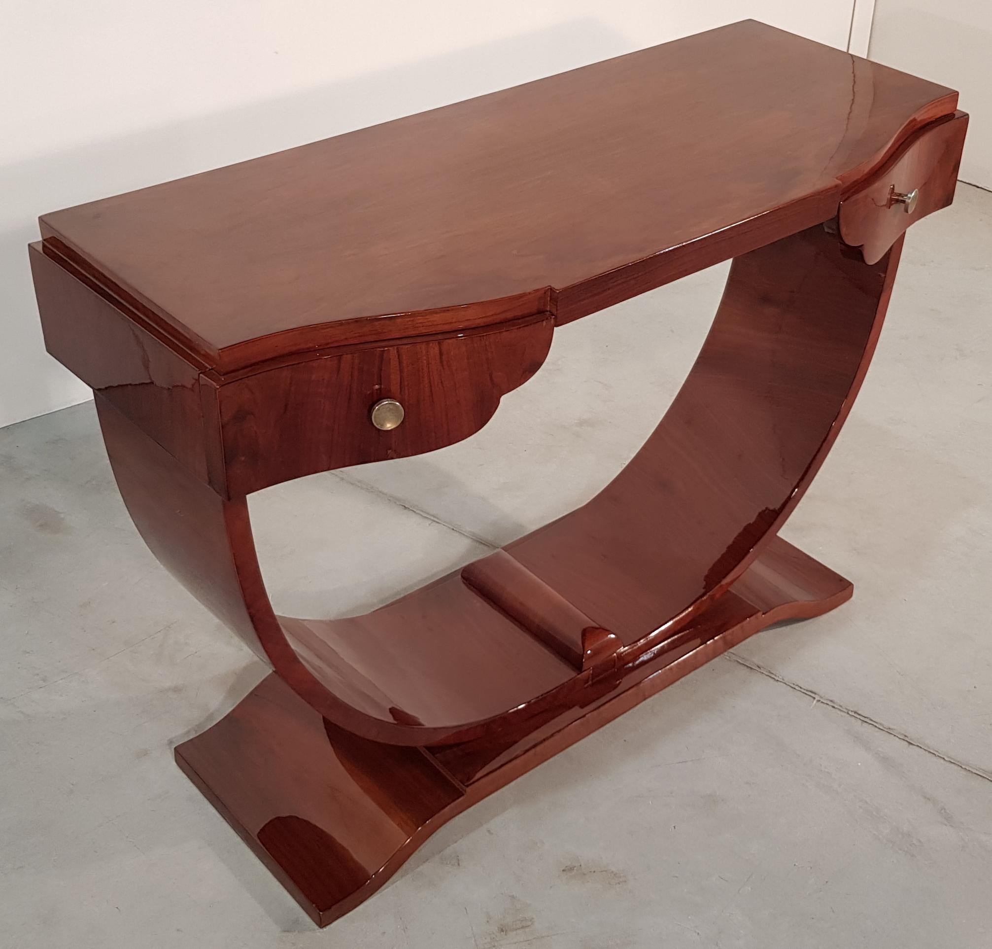 Mid-20th Century French Art Deco Walnut Console Table with Drawers, 1930s For Sale