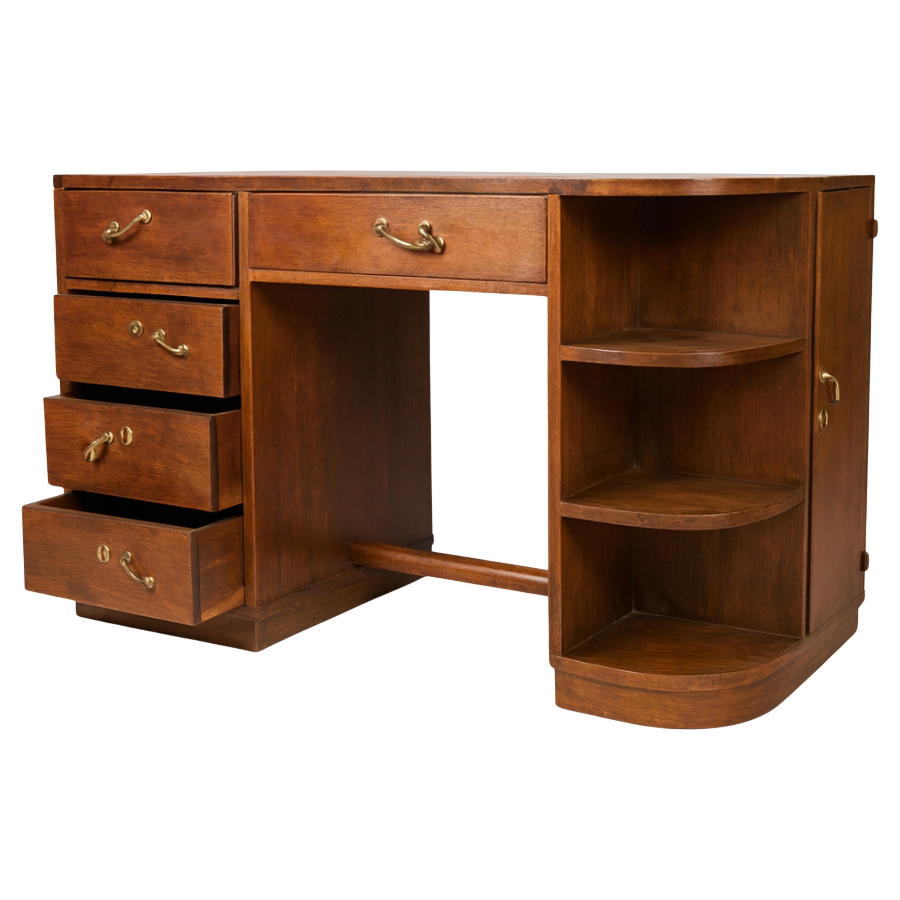 French Art Deco Walnut Desk , 20th Century